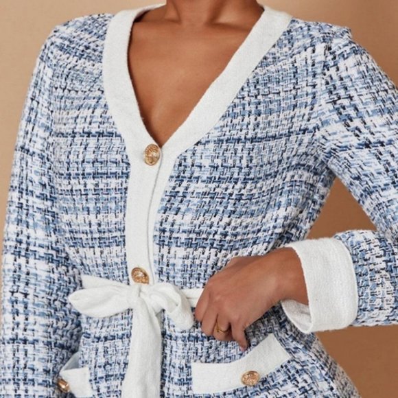 multicolor tweed belted overcoat chic classy elegant fall winter - Picture 2 of 5